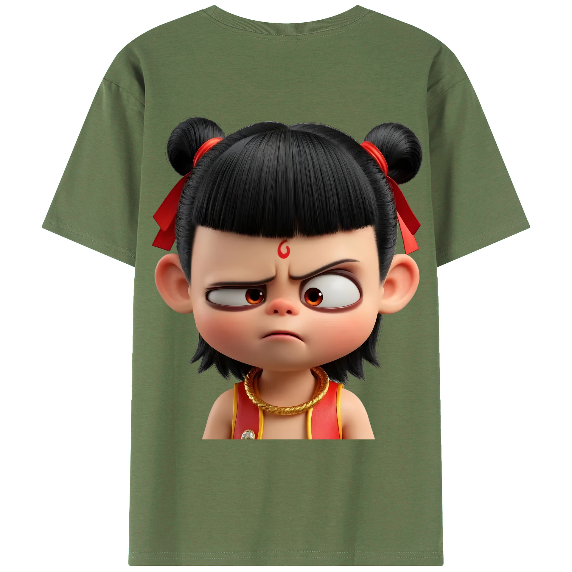 （画像用） Ne Zha 2 ナタ 魔童の大暴れ 綿100％ メンズ半袖Tシャツ（バックプリント） 通気性